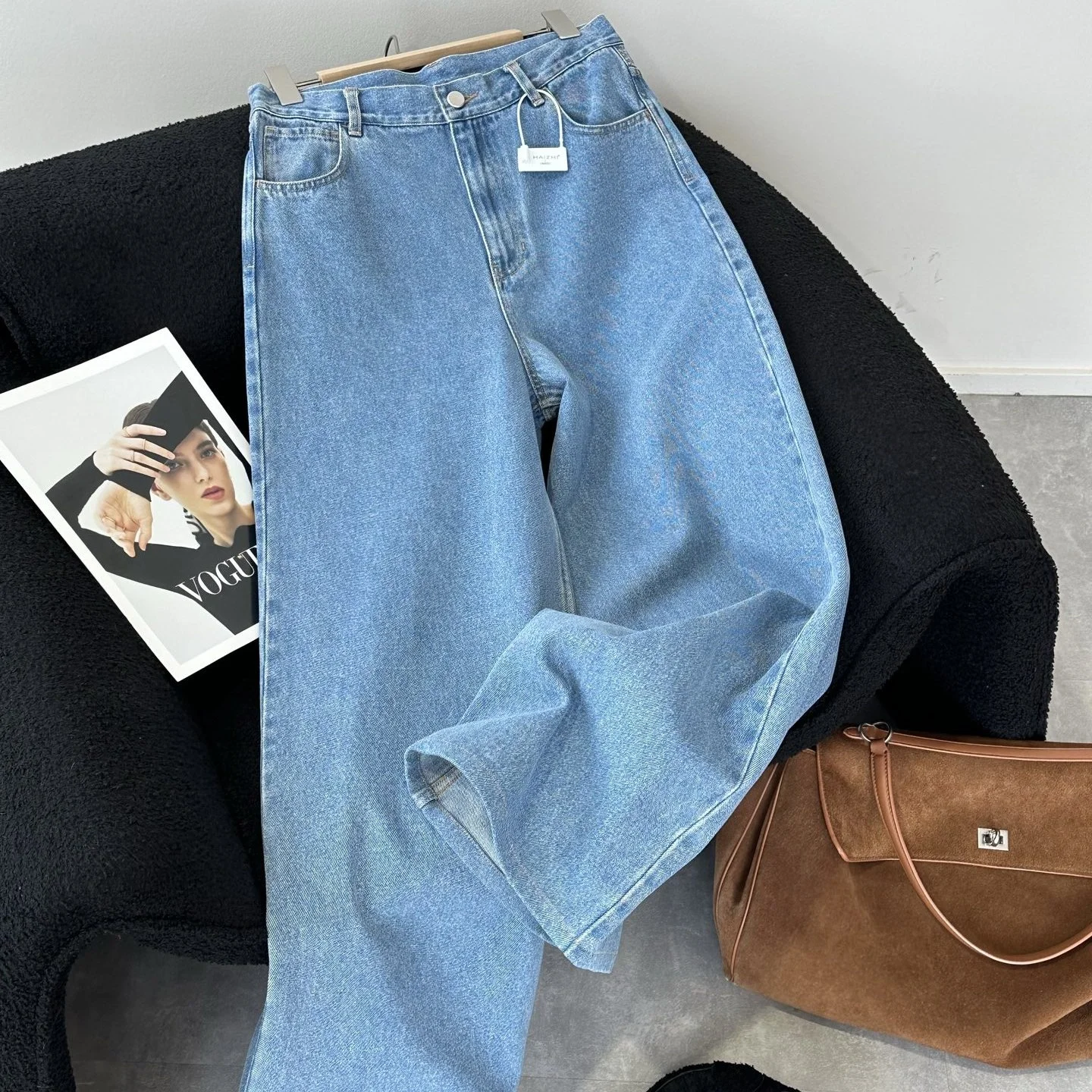 

Universal Active Dyeing 3D Tailoring Wide Leg Jeans High Waist Denim Pants Women's Fashion Fall Collection No Stretch Elastic