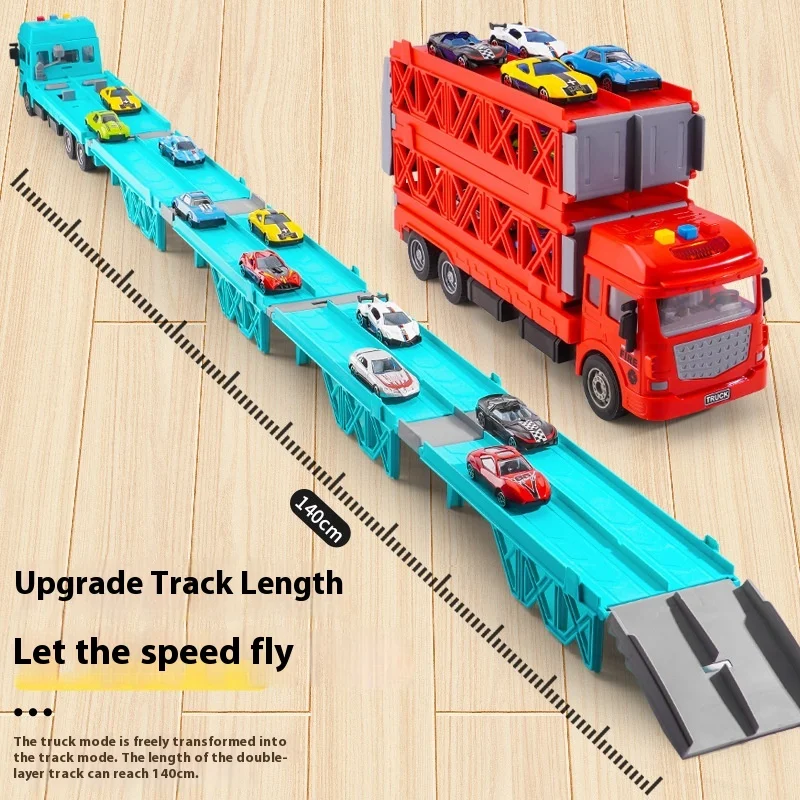 Children'S Toy Car, Oversized Deformed Rail Container Truck, Catapult Inertia Alloy Car Racing Set, Boys' Gift