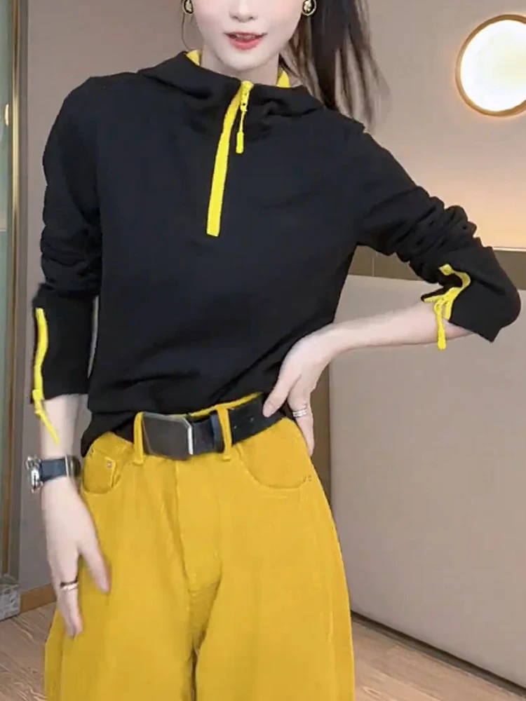 

Осенне-зимний американский высококачественный вязаный свитшот с открытым воротником и капюшоном, повседневный, для работы, больших размеров, 2024