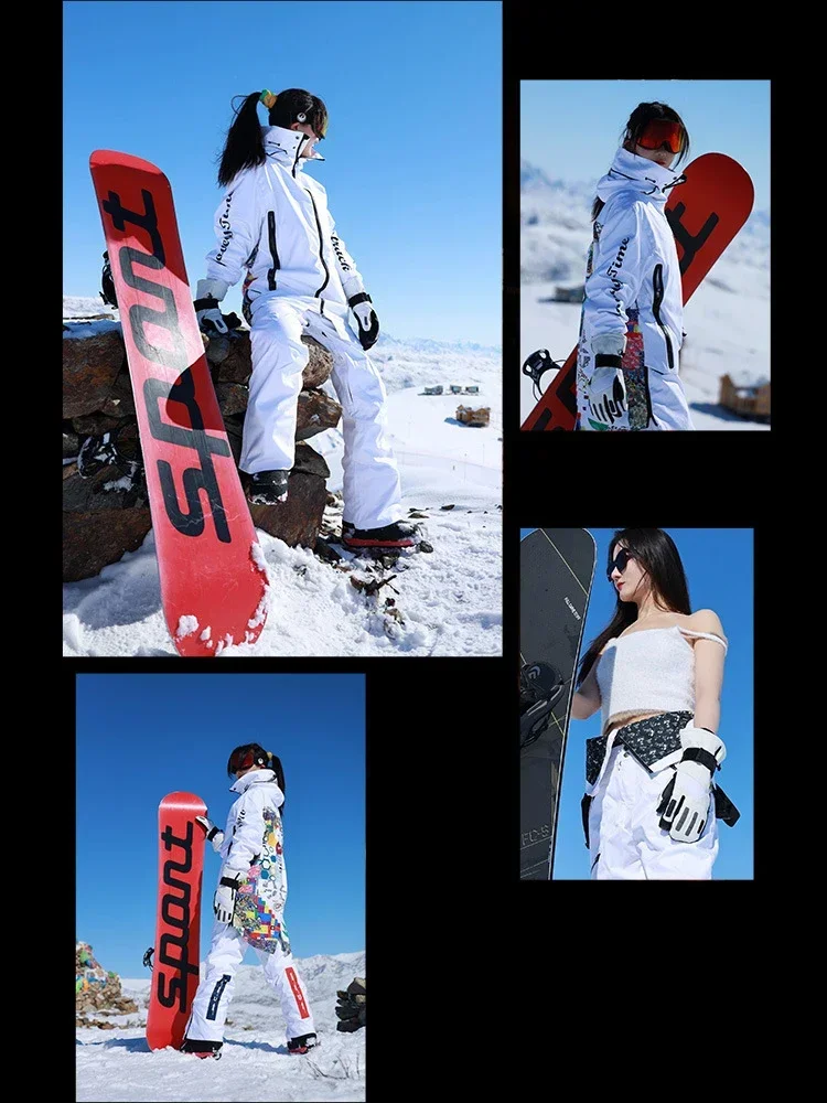 2024 New Skiing Suites Snowboard Jacket Winter Ski Pants Women Warm Waterproof Tracksuit Detachable Hem Men Alpine Sport Clothes