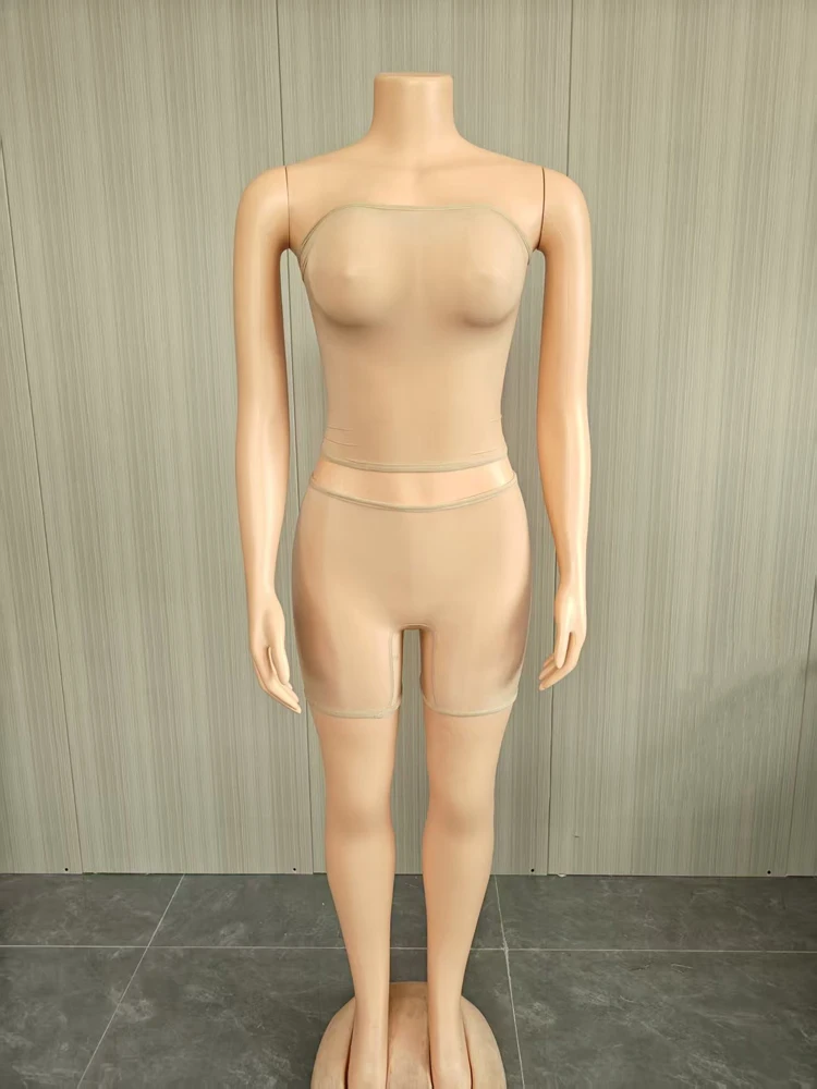 2026 Damen Boutique Trendige Mode 2-teilige Sets Heiße Sexy Trägerlose Mesh Crop Tops Mini Shorts Set Mitternachts-Party Club Outfits – Detail 11
