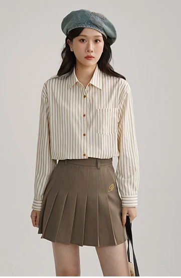 Women Early Spring Mini Skirt Slimming Pleated Preppy Style Coffee Color Casual Short Skirt Lady Versatile Daily Wear Bottoms