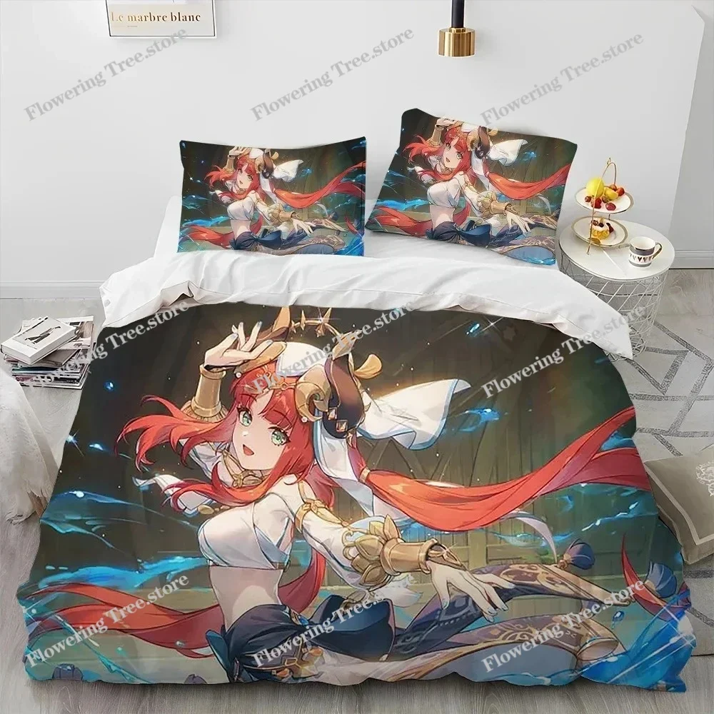 

Anime Genshin Impact Game Bedding Set Duvet Cover Bed Set Quilt Cover Pillowcase Comforter king Queen Size Boys Adult Bedding