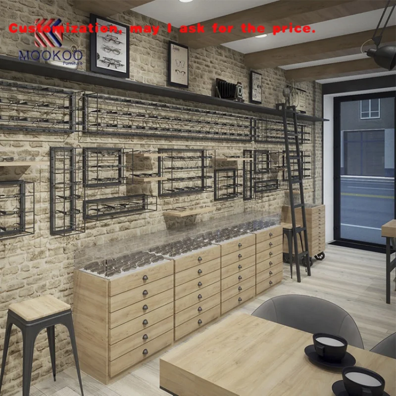 

Изготовленный на заказ. Магазин винтажных солнцезащитных очков. Деревянный шкаф-витрина. Внутренний киоск. Витрина. Стеллажи.