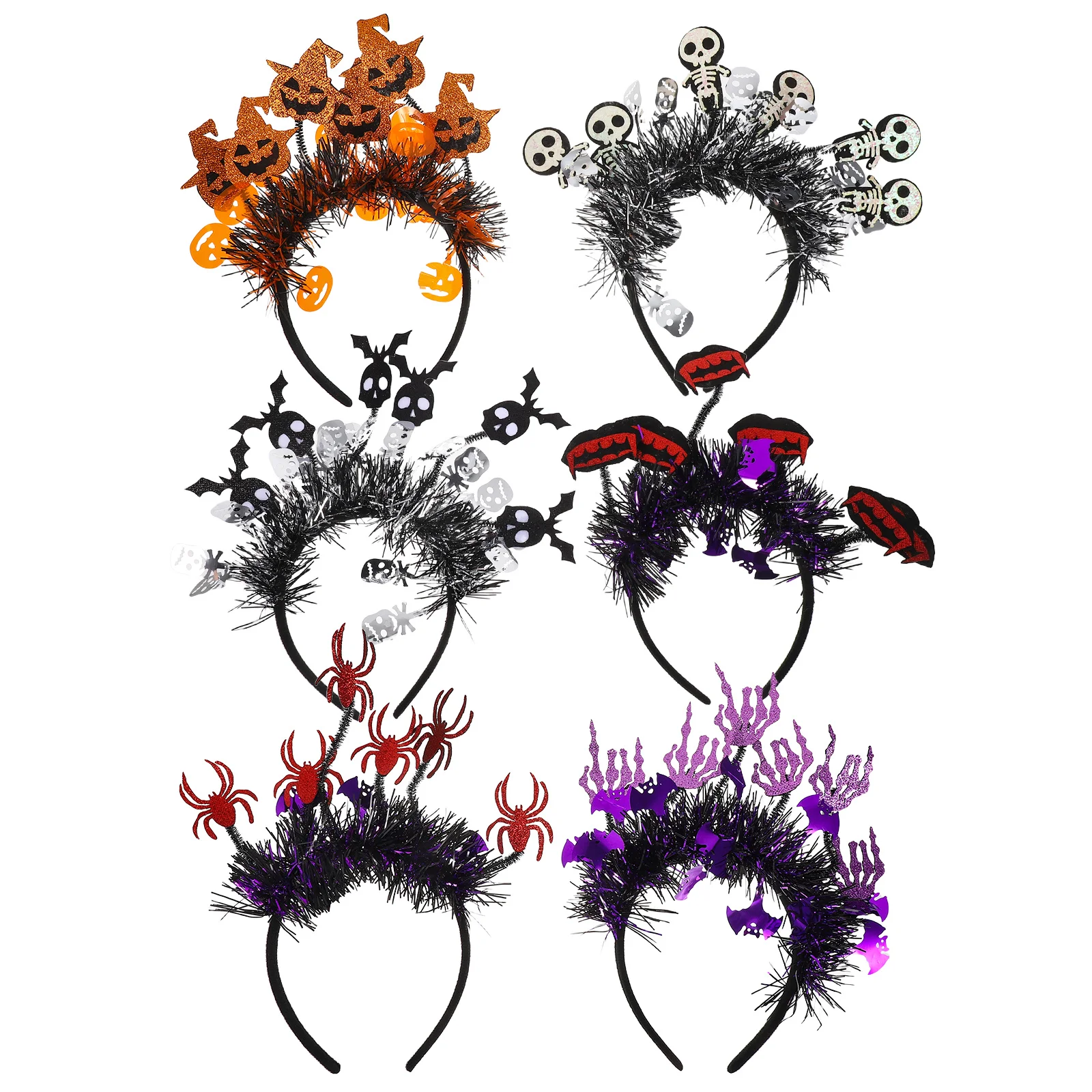 

6Pcs Halloween Headband Set Spooky Pumpkin and Spider Tinsel Hair Accessories for Women Costume Party Carnival Masquerade