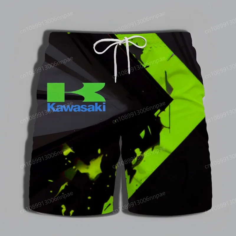 

Новые летние спортивные и фитнес-шорты 2025 года, модные крутые мужские шорты Kawasaki с мотоциклетным узором в уличном стиле с высоким оборотом