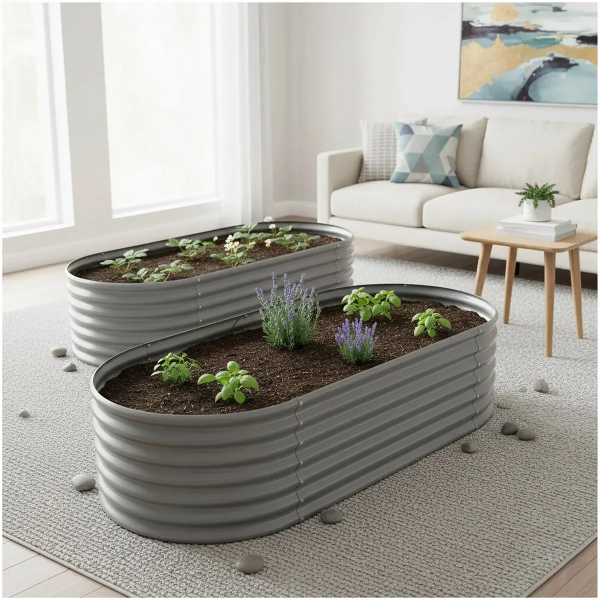 Galvanized Oval Garden Bed 8x4x2ft Deep Root Veggie Planter Grow Box