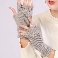 Women Winter Fingerless Gloves Warm Soft Wool Knitted Mittens Elegant Wrist Arm Hand Half Finger Elastic Short Gloves Guantes