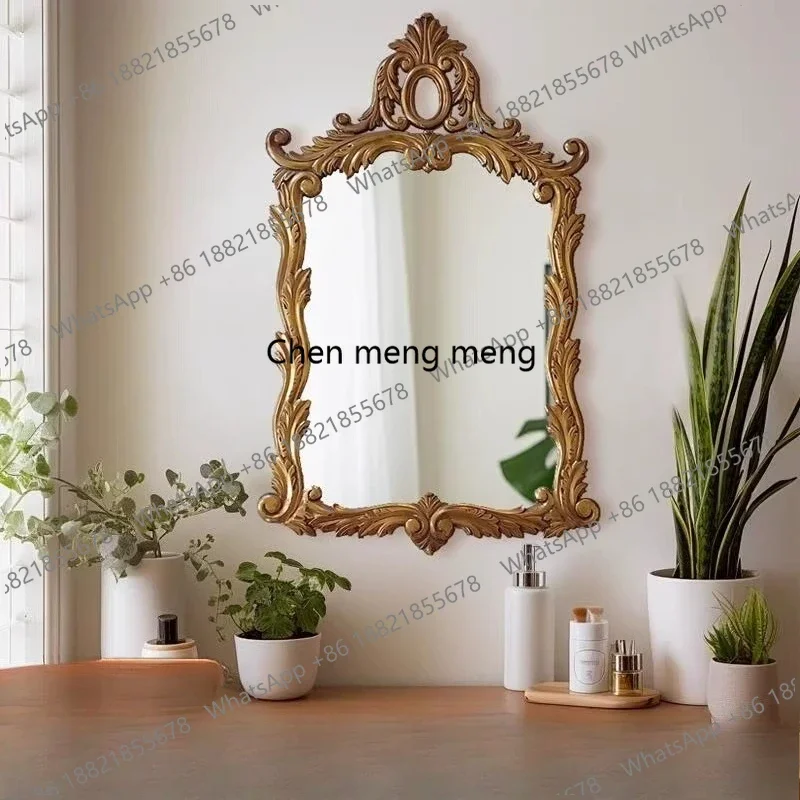 French light luxury carved vanity mirror household entrance decoration wall-mounted bathroom fireplace floor vanity mirror