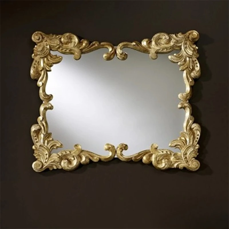 Vintage decorative mirror wall hanging bathroom makeup mirror carved American gold living room background fireplace mirror