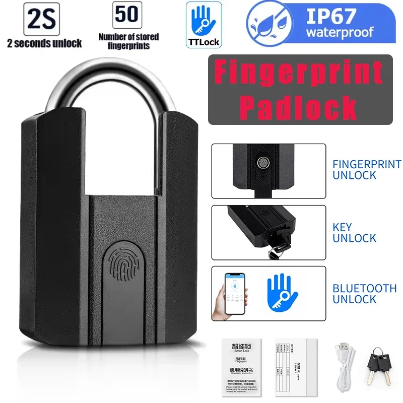 

Навесной замок с отпечатком пальца TTLock Bluetooth APP + программа + отпечаток пальца + ключ Smart Type-C перезаряжаемый домашний электронный дверной замок без ключа