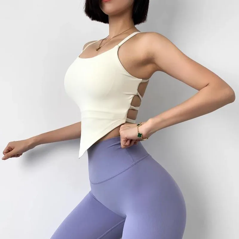 Damski pasek krzyżowy wyściełany krótkie bluzki seksowny sportowy Fitness do biegania stanik sportowy stanik treningowy z wyściełanym potem