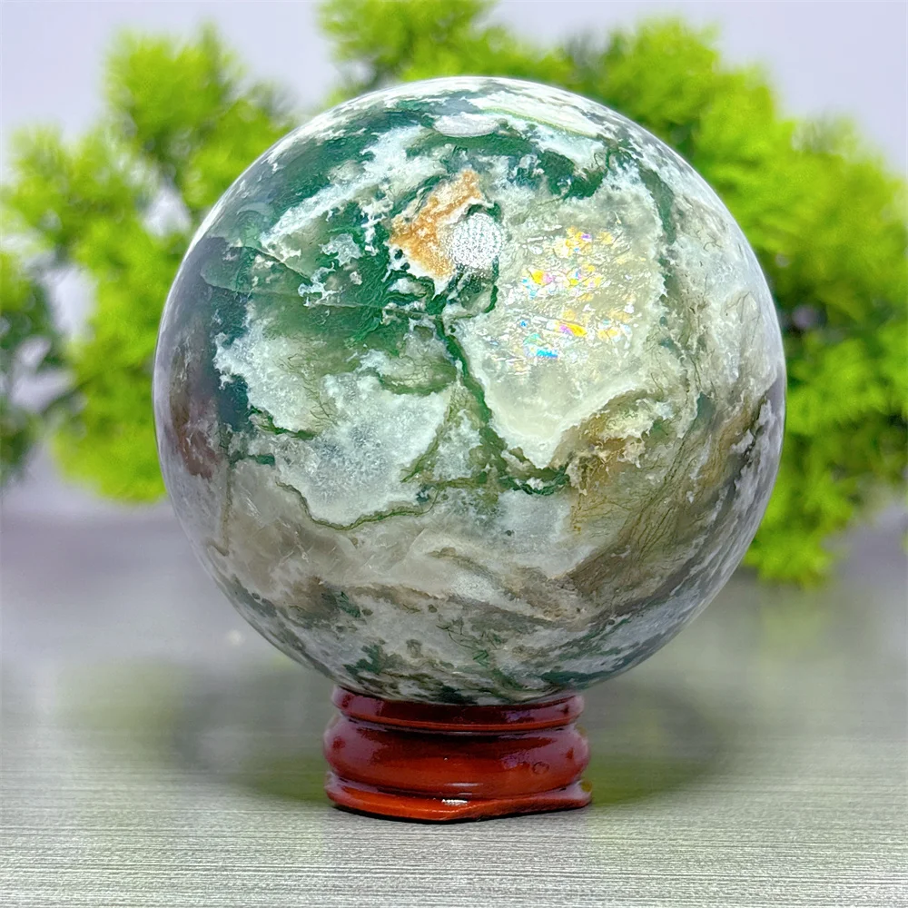 Moss Agate Sphere Natural Crystal Home Decoration Reiki Room Decor Luck Quartz Beautiful Stone Garden Healing Energy Love Gifts