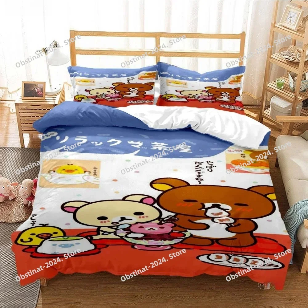 Cartoon Rilakkuma Bear Anime All Season Duvet Cover kawaii Bedding set Soft Quilt Cover and Pillowcases Single_Double_Queen_King