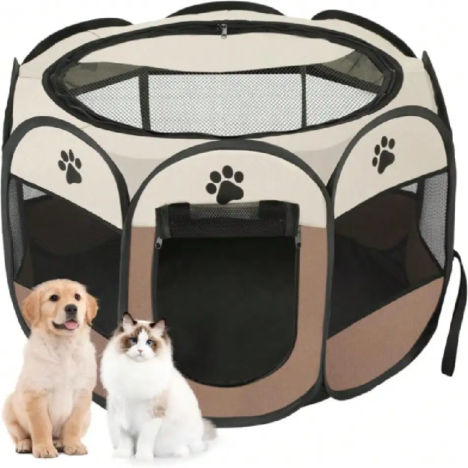 

For Indoor Cats Enclosed, Portable Foldable Dog Playpen Outdoor With Zipper Top Cover Door For Dogs, Cats, Small