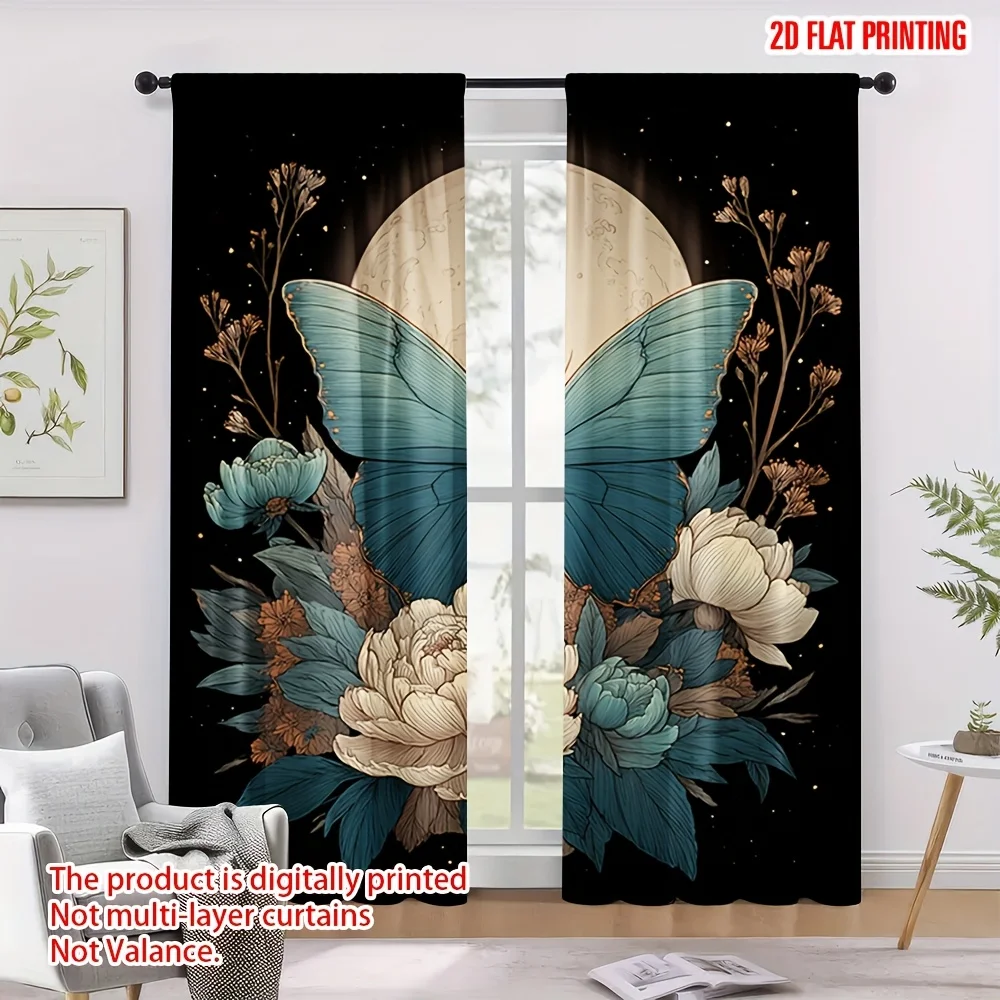 Butterfly peony moon flower curtains, pole-mounted installation. Suitable for living rooms, bedrooms, dining rooms and hotels.
