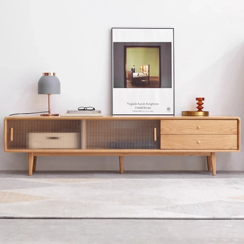 

All solid wood TV cabinet oak simple modern Nordic small apartment living room TV