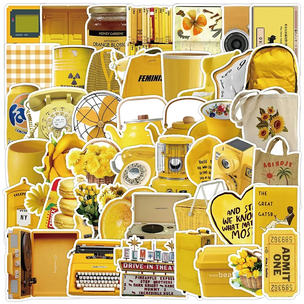 50PCS Nette Ins Stil Gelb Cartoon Aufkleber DIY Telefon Laptop Wasserdichte Gepäck Skateboard Graffiti Aufkleber Spaß für Kind Spielzeug geschenk