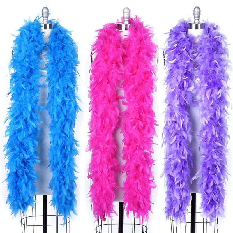 10 Pcs/lot 2Meters Super Thicken 40Gram Fluffy Turkey Feather Boa Trim Scarf Clothes Feathers Crafts Wedding Party Decoration