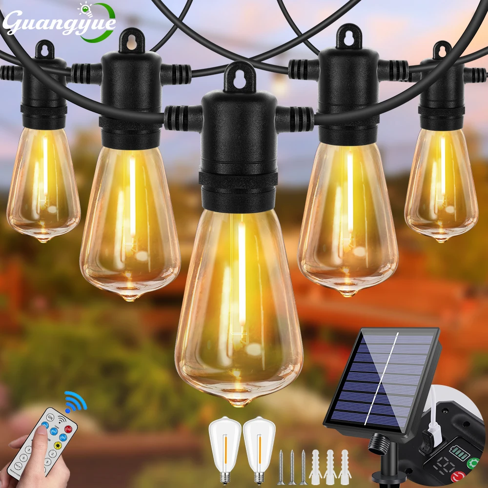 

Outdoor ST38 LED Solar String Light Shatterproof Garland Solar Powered String Lights Vintage 24V Solar Hanging Lights for Patio