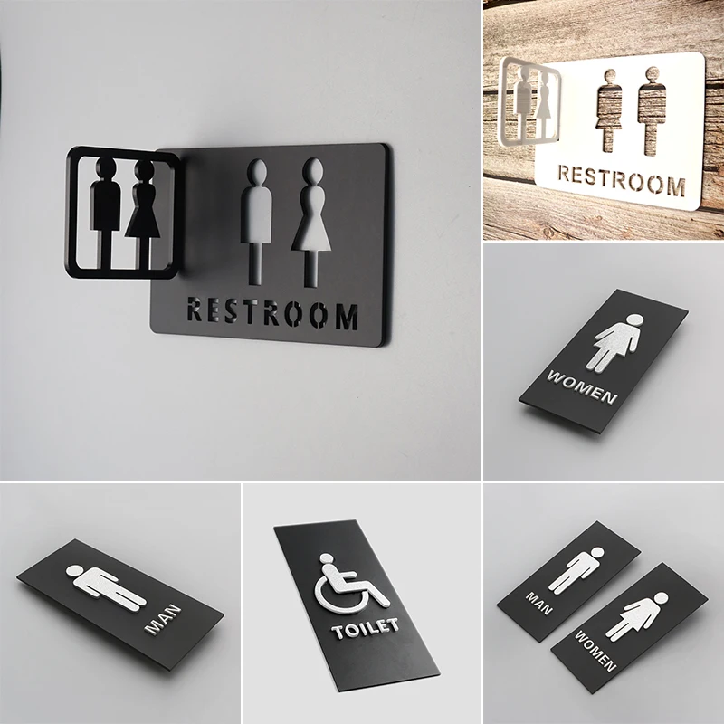 Toilet Signs Reminder Indicator Plaque Shopping Mall Office Buildings Door Plates Men Women Wc Orientation Signage 3D Side Mount