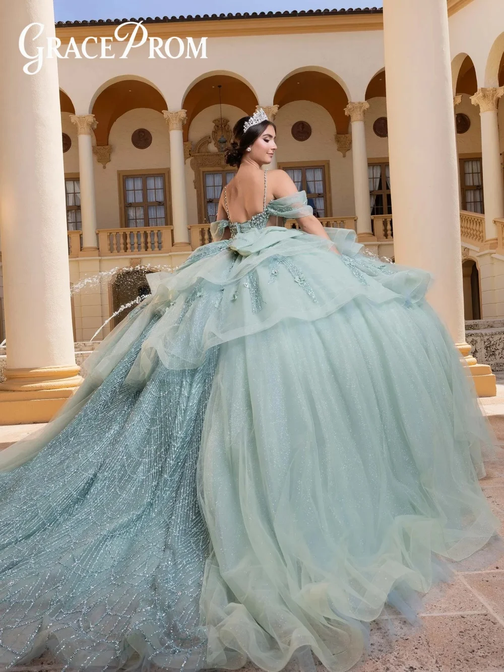 Eleganckie błękitne suknie balowe z aplikacjami, sukienki Quinceanera dla dziewcząt, z odkrytymi ramionami, z kwiatowymi aplikacjami 3D, gorsetowe, sznurowane Vestidos De Quince