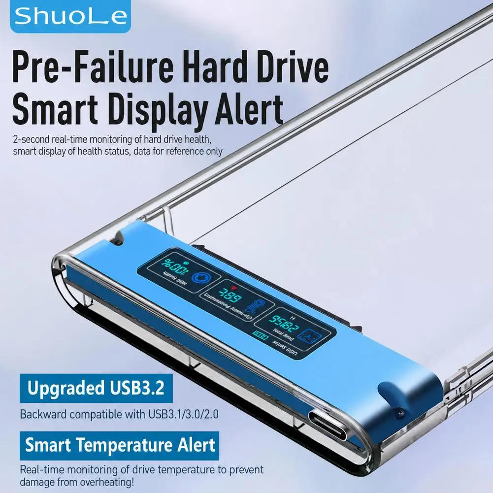 Type C Hard Drive Enclosure With Smart LCD Display UASP TRIM 2.5