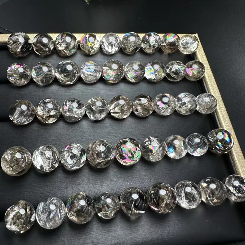 

5PCS Natural Smoky Quartz Rainbow Sphere Carving Healing Gemstone Carved Figurine Gift Fashion Jewelry For Women Gift 10-11MM