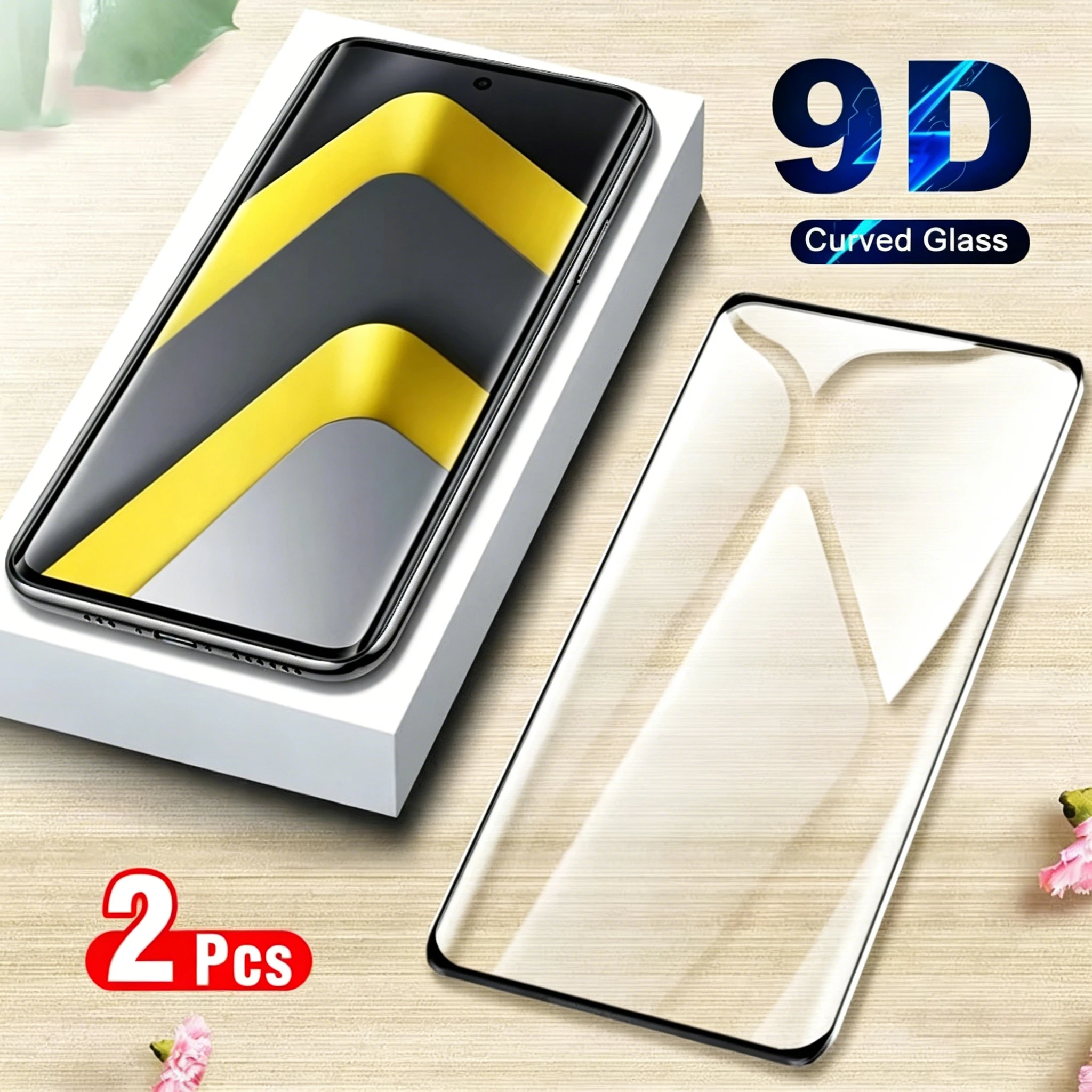 9D Full Cover Screen Protector For Xiaomi Poco M7 F7 X7 F6 X6 F5 M6 Pro M5 M5S M7+ X5 X4 GT F3 C75 C40 No Bubble Tempered Glass