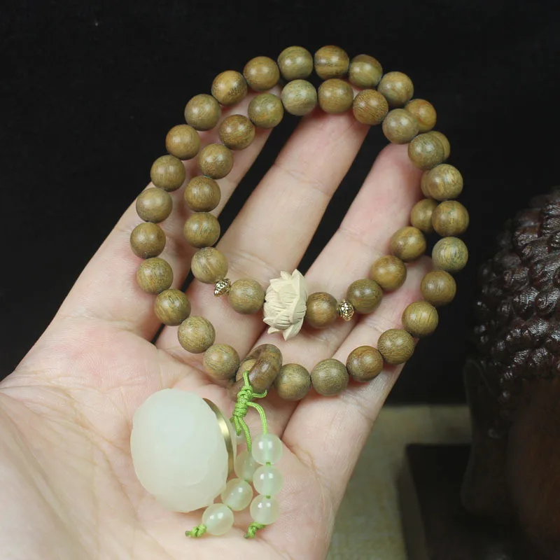 

Green Sandalwood 8mm Beads Bracelet Lotus Style Men Women Fingerplay Boxwood Lotus Buddhist Beads Jewelry Gifts