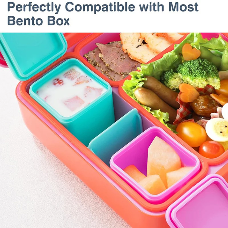 Non-Stick Silicone Lunch Box For Kid Sauce Cup With Lid Small Condiment Dipping Storage Container Cute Bear Square Bento