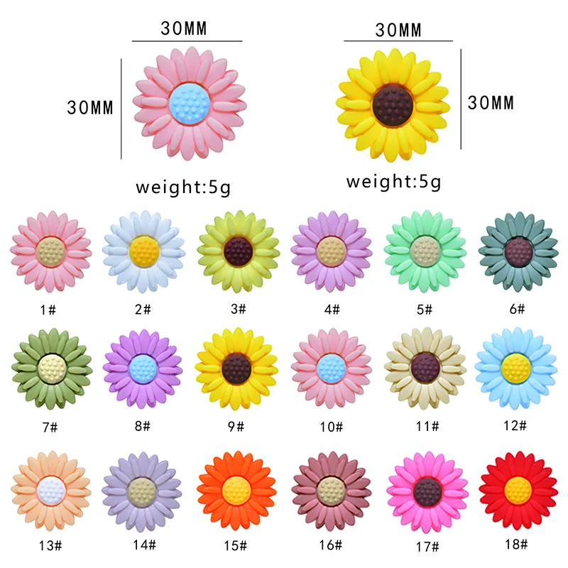 

5/10Pcs 30MM Flower Silicone Beads Daisy Focus Beads For Making Jewelry DIY Necklace Pacifier Chain Beads Accessories