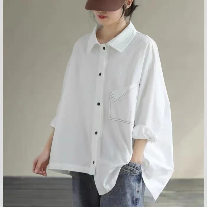 Lâche décontracté couleur Pure irt pour femmes grande taille saison d'automne polyvalent confortable coton Long Sve boutonné irt