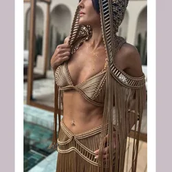 Beachapche Macrame Dress Women'S Hollow Tassel  Beach Cover Ups  Celebrity Club Party each Dress