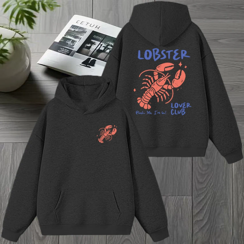 2025 جديد الرجال النساء جراد البحر عاشق نادي مزدوجة الوجهين طباعة هوديي للجنسين الصوف موضة البلوز الخريف الشتاء بلوزة كاجوال