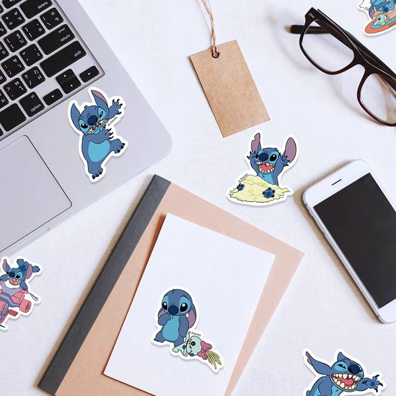 Pegatinas de Lilo Stitch de dibujos animados de Disney, calcomanías para álbum de recortes, portátil, teléfono, equipaje, monopatín, juguete de regalo, 50 piezas