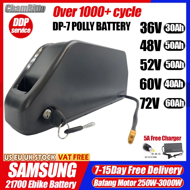 

Электрический велосипед 60 В 72 В 1000 Вт Hailong Polly DP7 36 В 48 В 52 В EBike 30 Ач DownTube 25 40 Ач 50 Ач 60 Ач Аккумулятор 21700 Bafang 2000 Вт Мотор