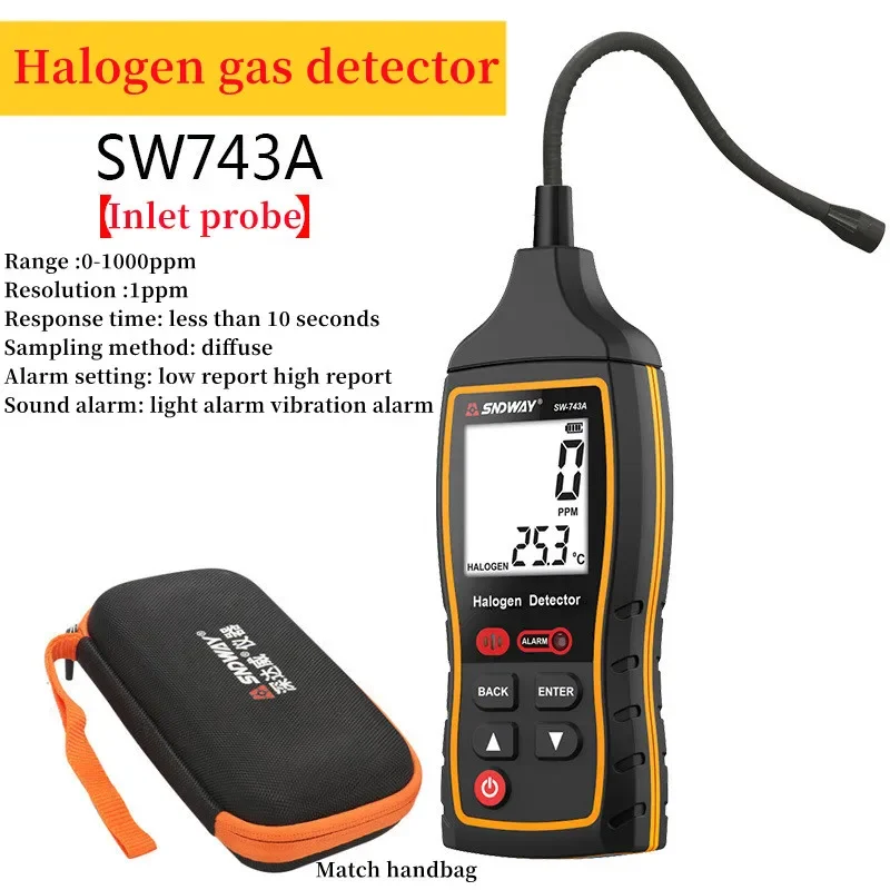 Professional Halogen Leak Detector for HVAC - Refrigerant Gas Tester (0-1000ppm Sensitivity), Portable Freon Detector SW-743A