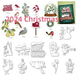 2024 Oct Christmas Sparrow Pear Branch Frame House Metal Cutting Dies DIY Scrapbook Craft Decoration Embossing Template Supplies