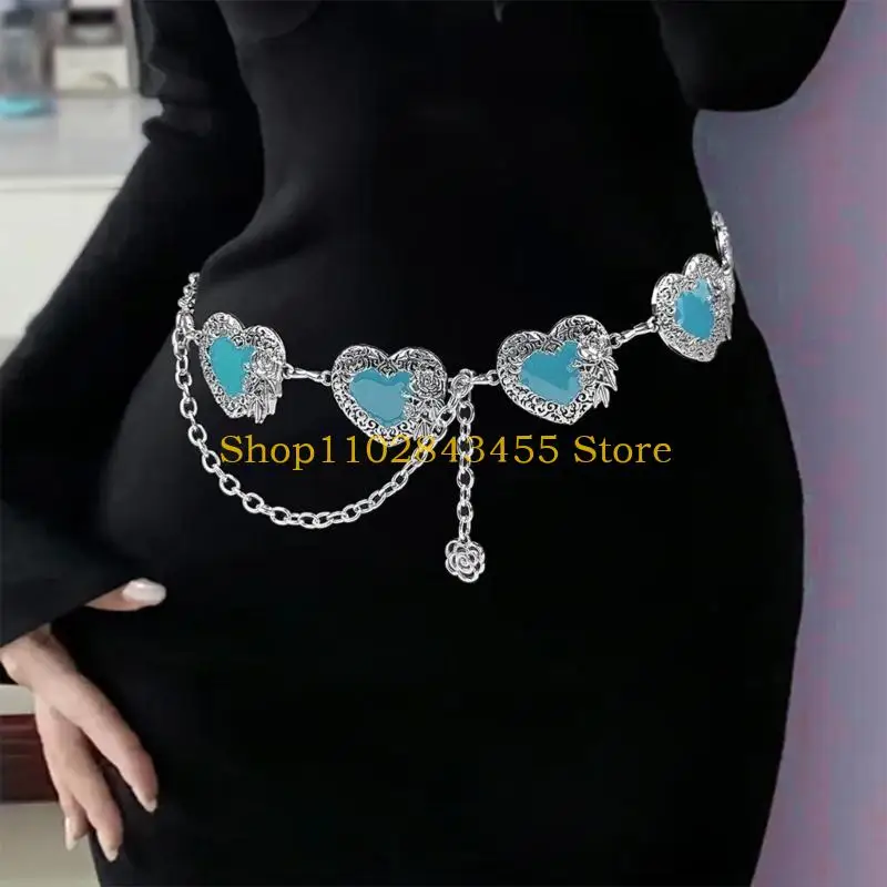 49MC Female Dress Chain Belt Love Heart Waist Chain Belt Eye Catching Waist Decors
