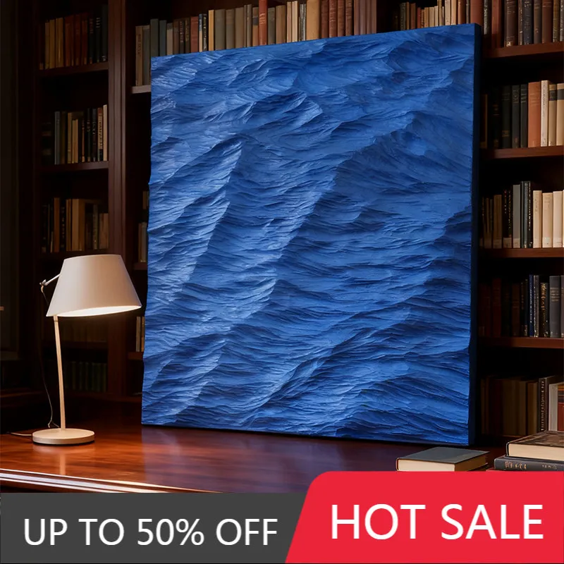 Blue Ocean Wave Painting Wall Mounted Square Decor Picture Living Room Entrance Wall Art Painting Modern Decorative Poster