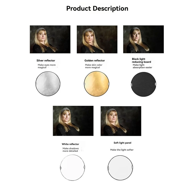 5-In-1 Foldable Round Reflectors For Photography, Fill Light Accessories For Outdoor Photo Shoots And Backdrops