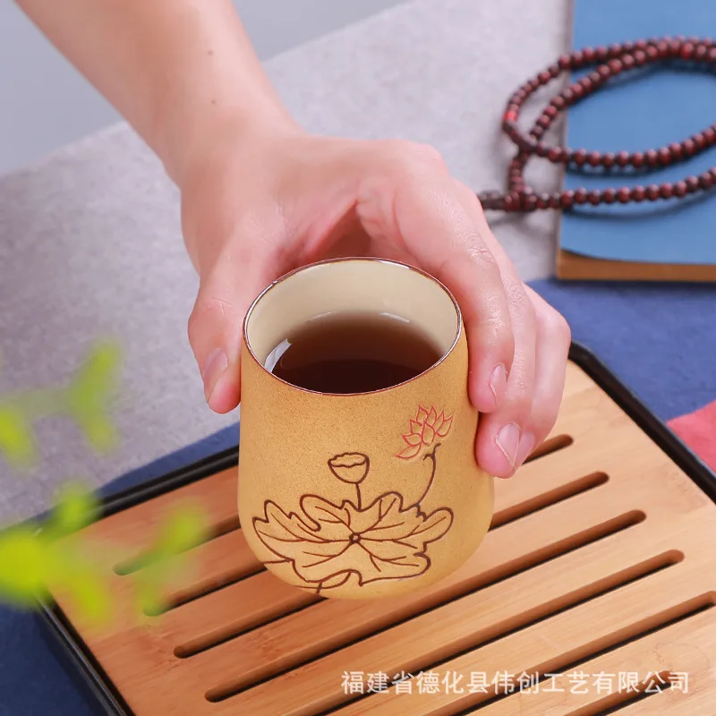 كوب شخصي للتأمل مرسومة يدويًا من الفخار الخام الإبداعي، كوب شاي كبير بسيط، كوب رئيسي