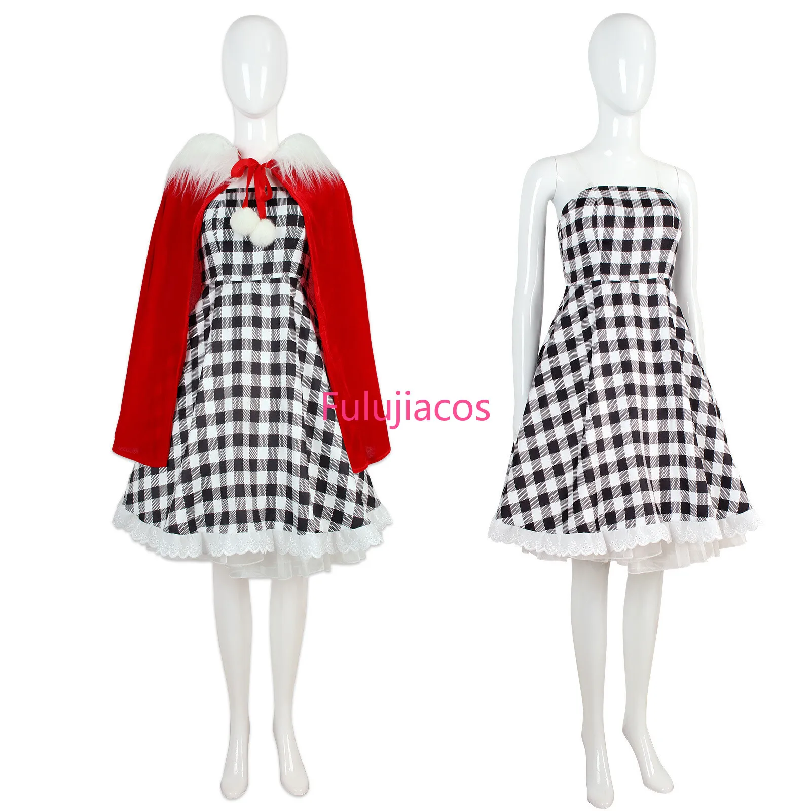 

Fulujiacos Kids Christmas New Year Cindy Lou Who Cosplay Cindy Plaid Dress Red Cloak Adult