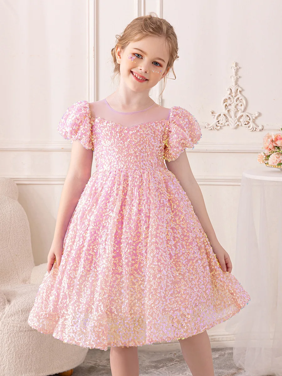 Girls Sequin Princess Dress 2024 New flower Baby Tutu Birthday Dresses Teen Ball Gown Dres Children Wedding Clothing