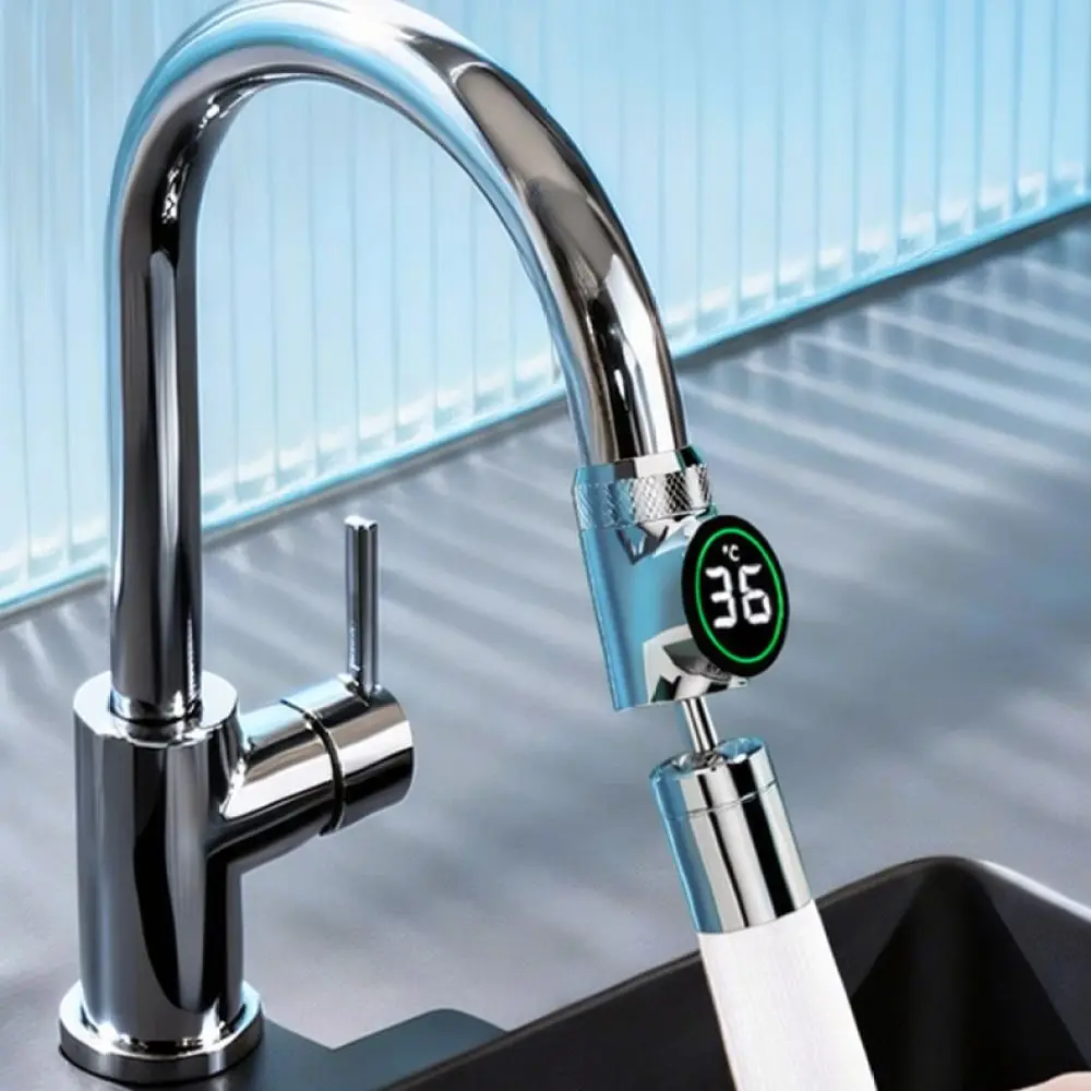 Stainless Steel Faucet Bubbler With LED Temperature Display Kitchen Sink Rotatable Spray Head Water Saving Tool