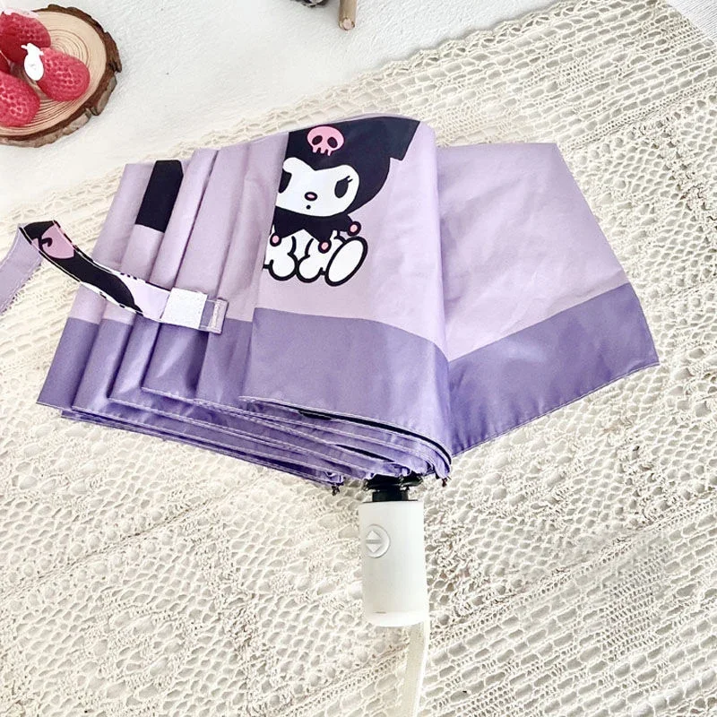 MINISO Sanrio Automatic Umbrella Kuromi Umbrella Sun Girl Sun Protection UV Student Cute Folding Umbrella  for Sunny Rainy Days