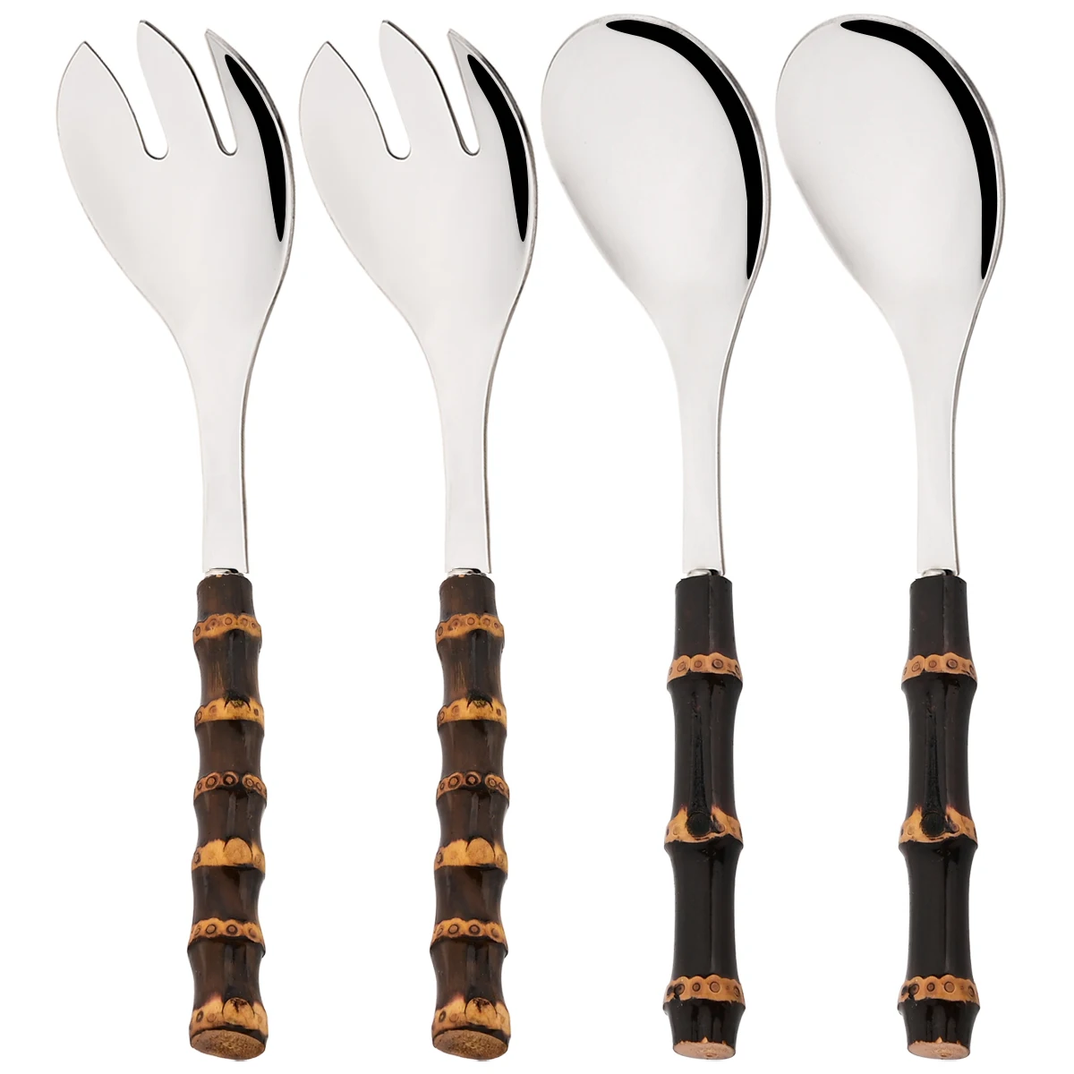 

2/4pcs Black Bamboo Handle Dinnerware Set Mirror Stainless Steel Flatware Salad Fork Spoon Cutlery Set Western Kitchen Tableware