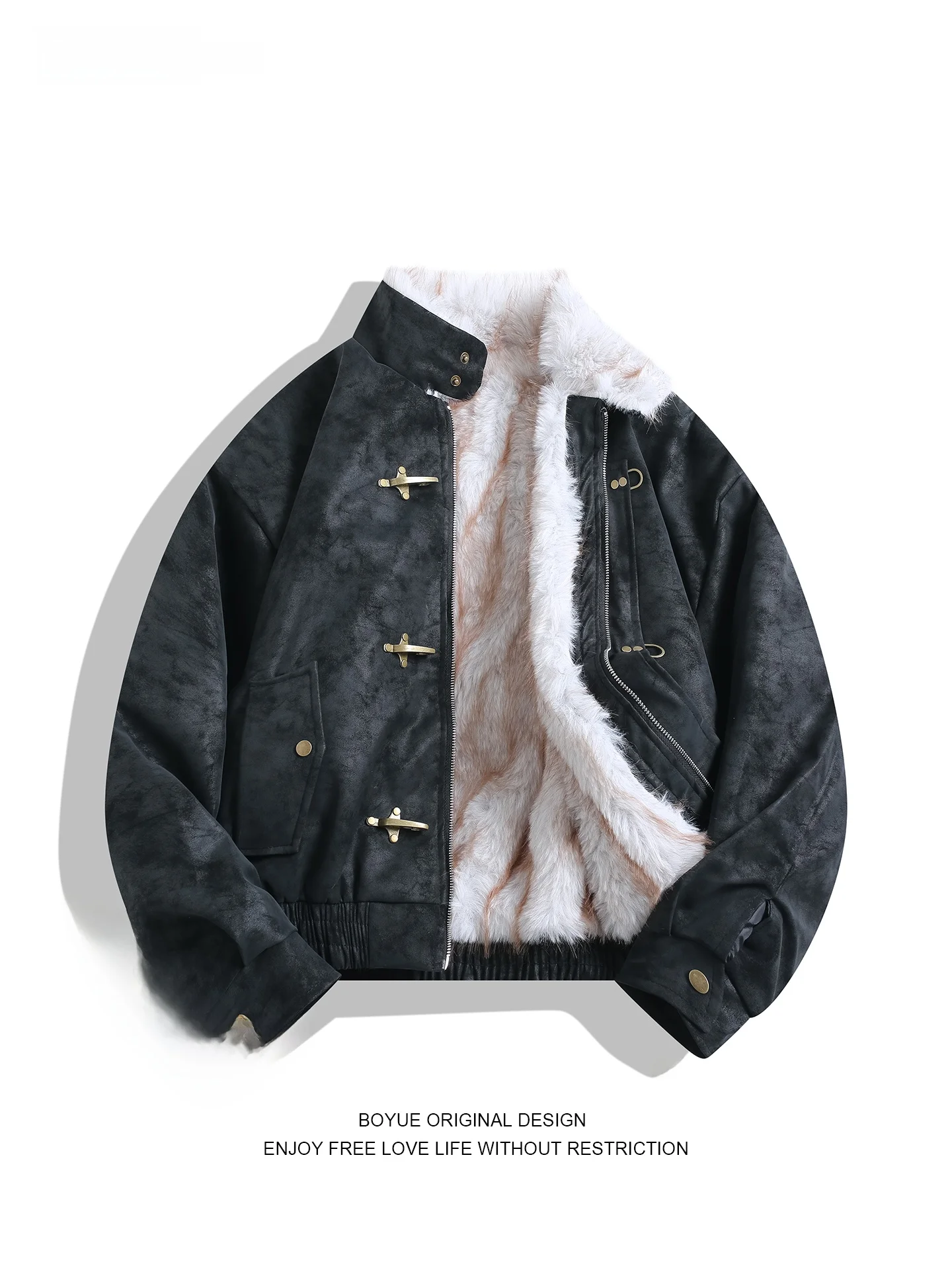 

Boyue Tie Dye Stand Collar Harrington Aircrt Button Leather Jaet Haome Workwear Mountain Eagle ex Cotton Coat