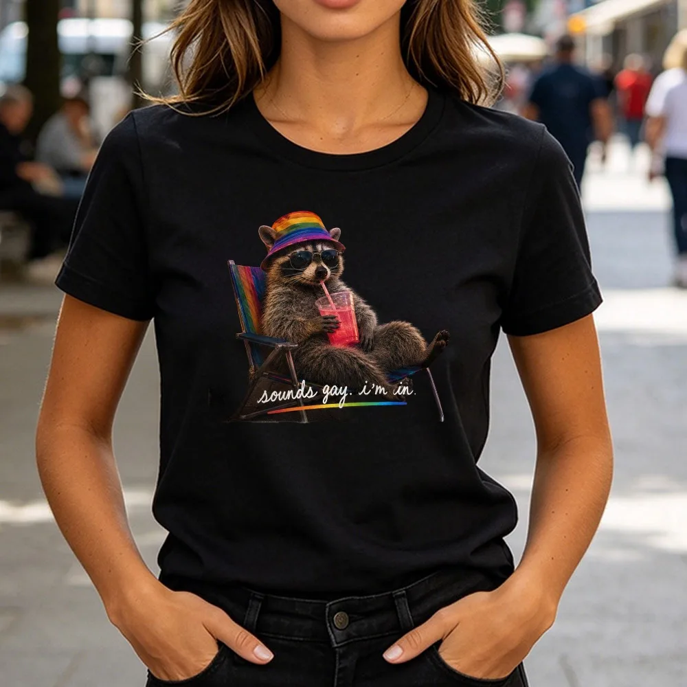 Funny Pride Raccoon Shirt Sounds Gay I'm in T-Shirt LGBTQ+ Pride Month Gift Streetwear Men Women Fashion Crewneck Cotton Tee Top